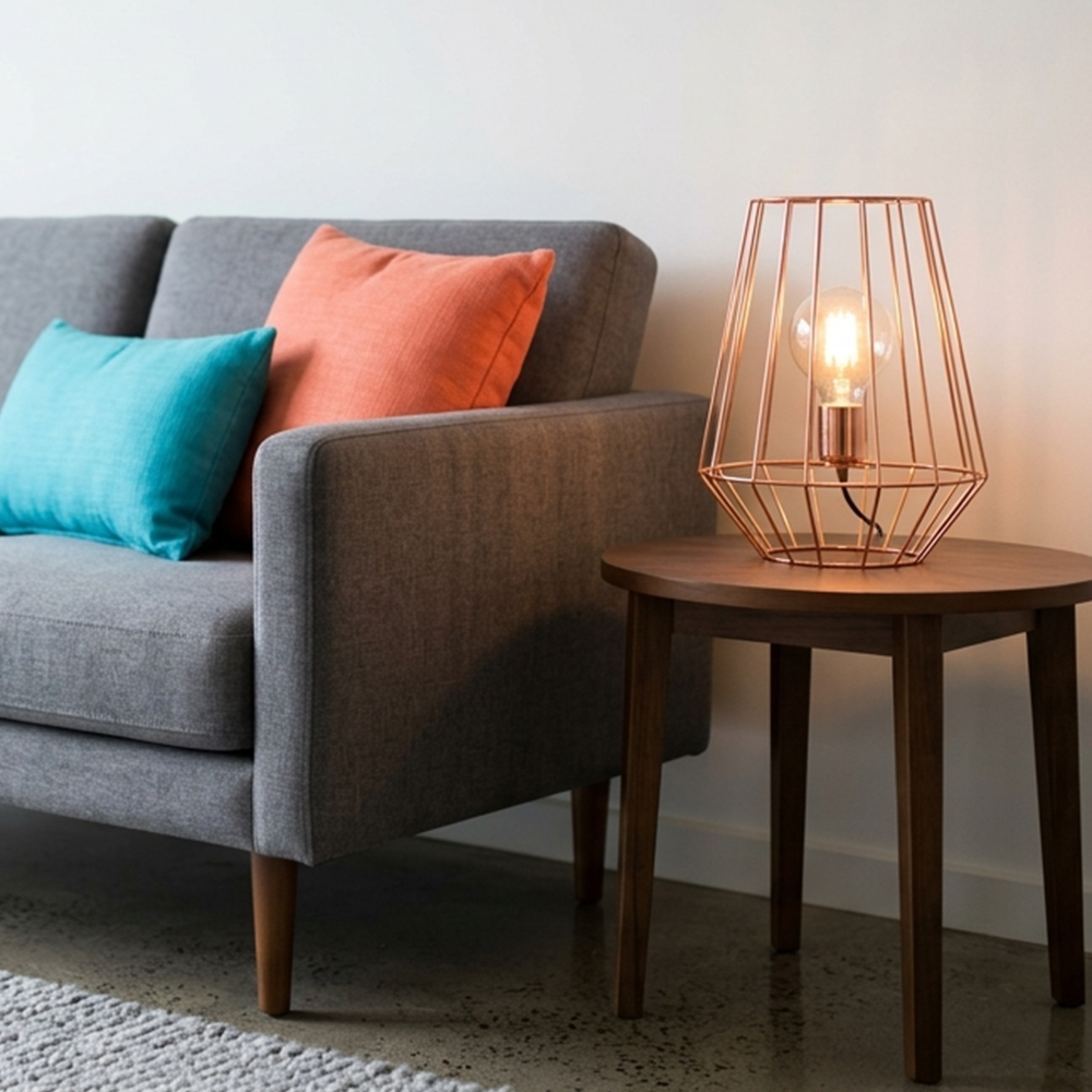 Decoración para el hogar con cojines y lámpara en sala